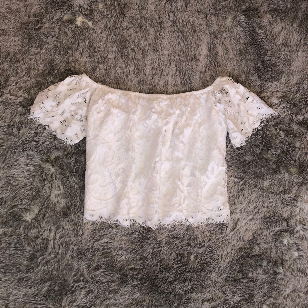 Express crochet lace offer the shoulder crop top